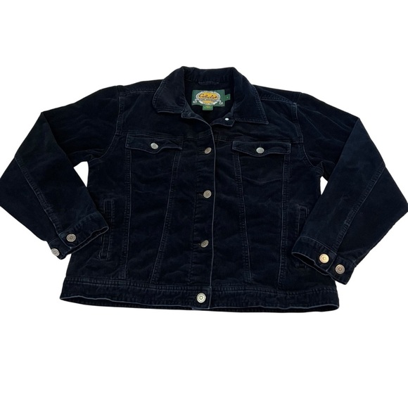 Cabela’s Black Corduroy Trucker Jacket Women’s Small Button Front Retro - Picture 1 of 7